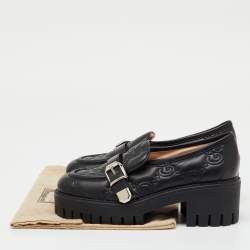 Pre Owned Gucci Black GG Matelasse Leather Platform Loafers Size 38.5