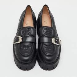 Pre Owned Gucci Black GG Matelasse Leather Platform Loafers Size 38.5