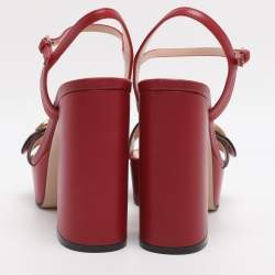 Pre Owned Gucci Red Leather GG Marmont Ankle Strap Sandals Size 38