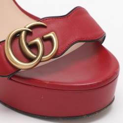 Pre Owned Gucci Red Leather GG Marmont Ankle Strap Sandals Size 38