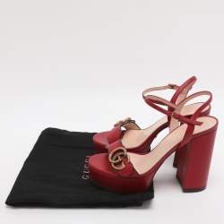 Pre Owned Gucci Red Leather GG Marmont Ankle Strap Sandals Size 38