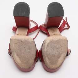 Pre Owned Gucci Red Leather GG Marmont Ankle Strap Sandals Size 38