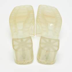 Pre Owned Gucci Transparent Jelly Logo Block Heel Slide Sandals Size 41