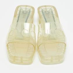 Pre Owned Gucci Transparent Jelly Logo Block Heel Slide Sandals Size 41