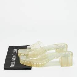 Pre Owned Gucci Transparent Jelly Logo Block Heel Slide Sandals Size 41