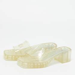 Pre Owned Gucci Transparent Jelly Logo Block Heel Slide Sandals Size 41