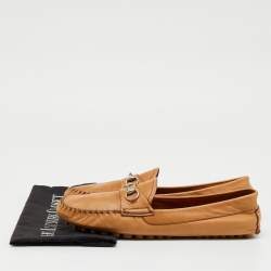 Pre Owned Gucci Tan Leather Horsebit Slip On Loafers Size 41.5