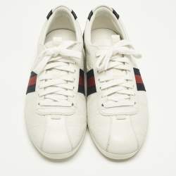 Pre Owned Gucci White Leather Guccissima Web Lace Up Sneakers Size 37.5