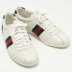 Pre Owned Gucci White Leather Guccissima Web Lace Up Sneakers Size 37.5