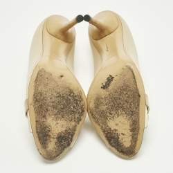 Pre Owned Gucci Beige Satin Horsebit Peep Toe Pumps Size 39