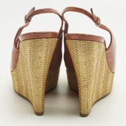 Pre Owned Gucci Coral Red Patent Leather Espadrille Wedge Slingback Pumps Size 41