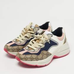 Pre Owned Gucci Multicolor GG Supreme Canvas and Leather Rhyton Sneakers Size 37.5