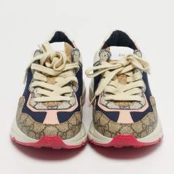 Pre Owned Gucci Multicolor GG Supreme Canvas and Leather Rhyton Sneakers Size 37.5