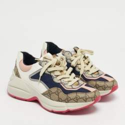 Pre Owned Gucci Multicolor GG Supreme Canvas and Leather Rhyton Sneakers Size 37.5