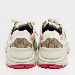 Pre Owned Gucci Multicolor GG Supreme Canvas and Leather Rhyton Sneakers Size 37.5