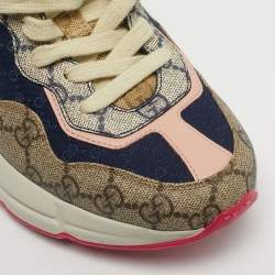 Pre Owned Gucci Multicolor GG Supreme Canvas and Leather Rhyton Sneakers Size 37.5
