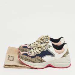 Pre Owned Gucci Multicolor GG Supreme Canvas and Leather Rhyton Sneakers Size 37.5