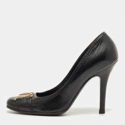 Pre Owned Gucci Black Leather Hysteria Round Toe Pumps Size 38