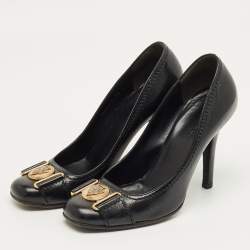 Pre Owned Gucci Black Leather Hysteria Round Toe Pumps Size 38