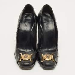 Pre Owned Gucci Black Leather Hysteria Round Toe Pumps Size 38