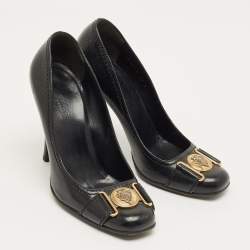 Pre Owned Gucci Black Leather Hysteria Round Toe Pumps Size 38
