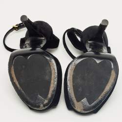 Pre Owned Gucci Black Velvet Peep Toe Ankle Strap Sandals Size 36.5