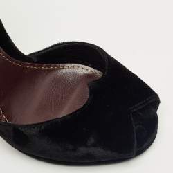 Pre Owned Gucci Black Velvet Peep Toe Ankle Strap Sandals Size 36.5