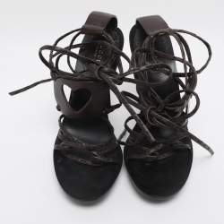 Pre Owned Gucci Brown Leather Gladiator Heart Sandals Size 38.5