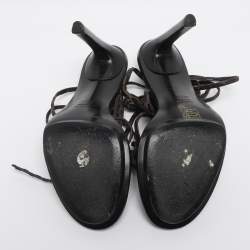 Pre Owned Gucci Brown Leather Gladiator Heart Sandals Size 38.5