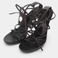Pre Owned Gucci Brown Leather Gladiator Heart Sandals Size 38.5