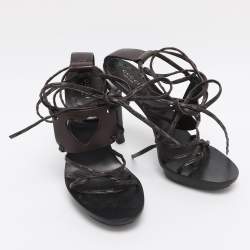 Pre Owned Gucci Brown Leather Gladiator Heart Sandals Size 38.5