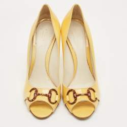 Pre Owned Gucci Yellow Leather Jolene Peep Toe Pumps Size 39.5