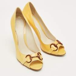 Pre Owned Gucci Yellow Leather Jolene Peep Toe Pumps Size 39.5