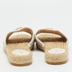 Pre Owned Gucci White Leather GG Marmont Espadrille Slide Sandals Size 39.5