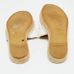 Pre Owned Gucci White Leather GG Marmont Espadrille Slide Sandals Size 39.5