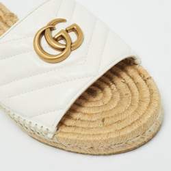 Pre Owned Gucci White Leather GG Marmont Espadrille Slide Sandals Size 39.5
