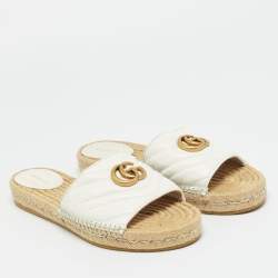 Pre Owned Gucci White Leather GG Marmont Espadrille Slide Sandals Size 39.5