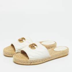 Pre Owned Gucci White Leather GG Marmont Espadrille Slide Sandals Size 39.5