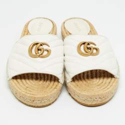 Pre Owned Gucci White Leather GG Marmont Espadrille Slide Sandals Size 39.5