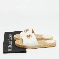 Pre Owned Gucci White Leather GG Marmont Espadrille Slide Sandals Size 39.5