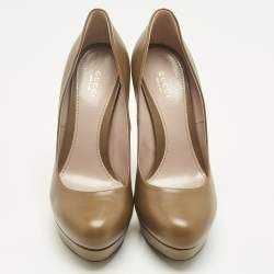 Pre Owned Gucci Brown Leather Round Toe Platform Pumps Size 38.5