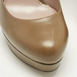 Pre Owned Gucci Brown Leather Round Toe Platform Pumps Size 38.5