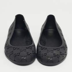 Pre Owned Gucci Black Rubber GG Ballet Flats Size 37