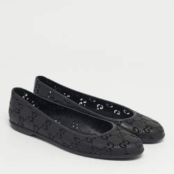 Pre Owned Gucci Black Rubber GG Ballet Flats Size 37