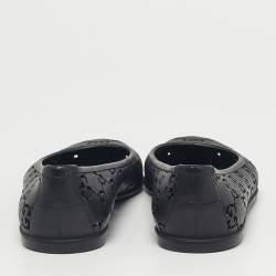 Pre Owned Gucci Black Rubber GG Ballet Flats Size 37