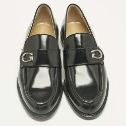 Pre Owned Gucci Black Leather Slip On Loafers Size 37