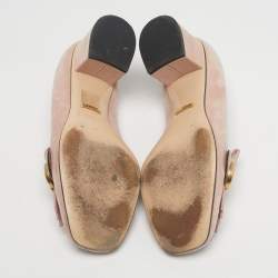 Pre Owned Gucci Light Pink Suede GG Marmont Fringe Block Heel Pumps Size 38.5