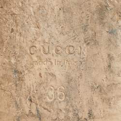 Pre Owned Gucci Beige Raffia and Snakeskin Leather Princetown Flat Mules Size 36