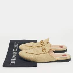 Pre Owned Gucci Beige Raffia and Snakeskin Leather Princetown Flat Mules Size 36