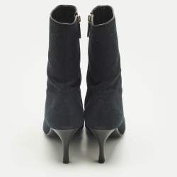 Pre Owned Gucci Navy Blue/Black GG Canvas Pointed Toe Ankle Length Boots Size 39